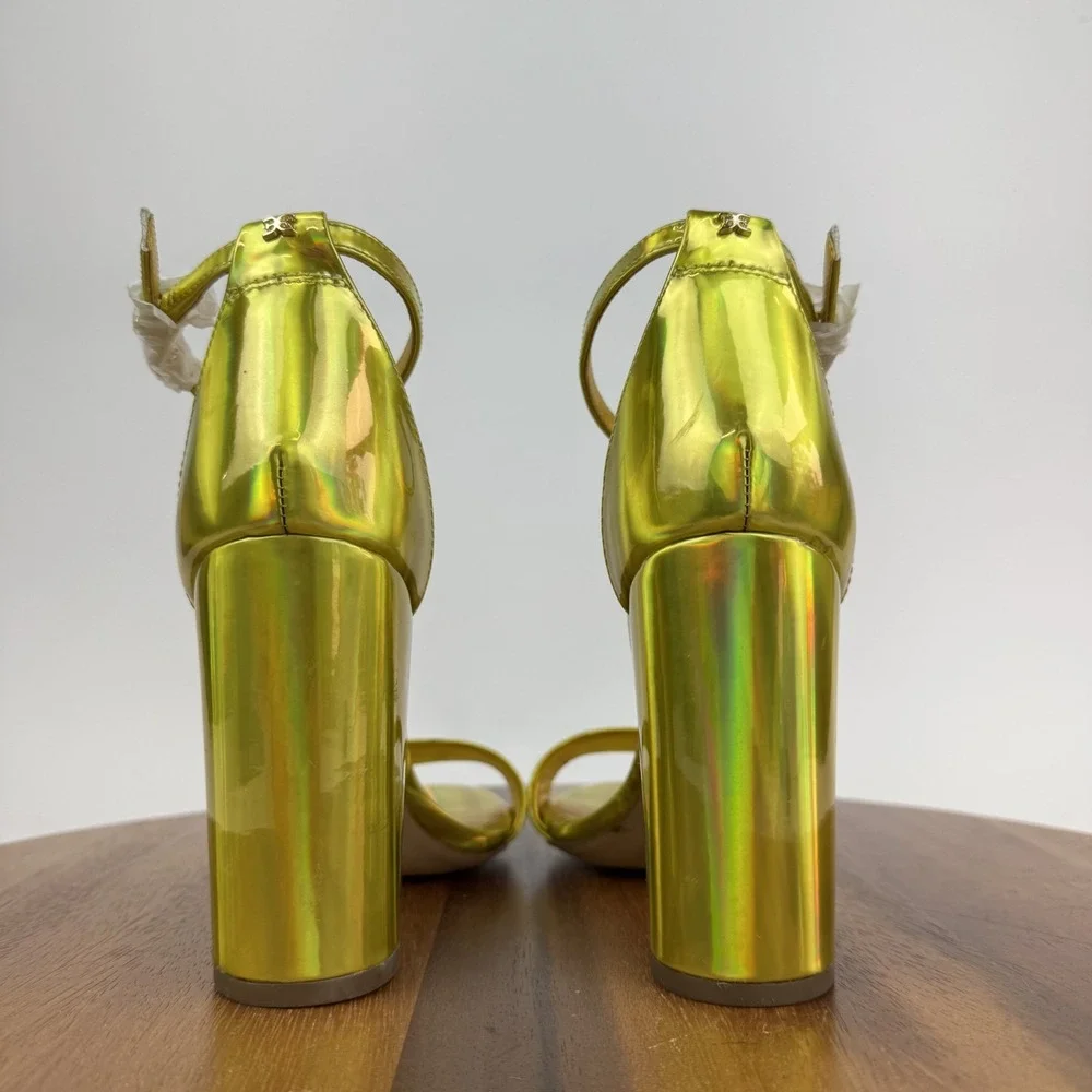 New Womens Sam Edelman Yaro Yellow Iridescent Block Heels Sandals‎ Size 7 M NWOB